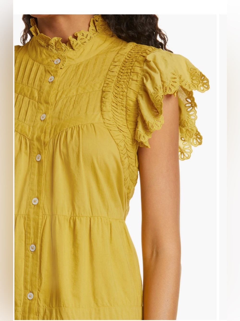 Sea New York Adrienne Tiered Cotton Dress In Yellow Mustard.Size M - Picture 4 of 13